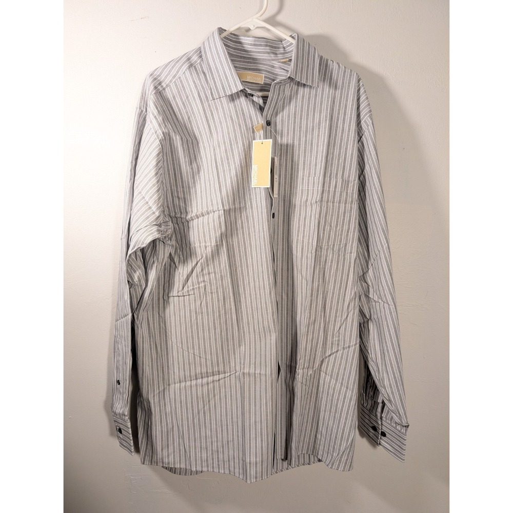 Michael Kors Dressy  Button Down Shirt Long Sleeves Stripped Grey 17 1/2‎ Tall